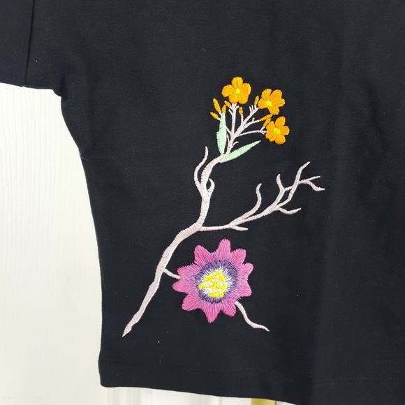 Adidas Floral Black Graph Cropped Top Tee Trefoil - Picture 4 of 8